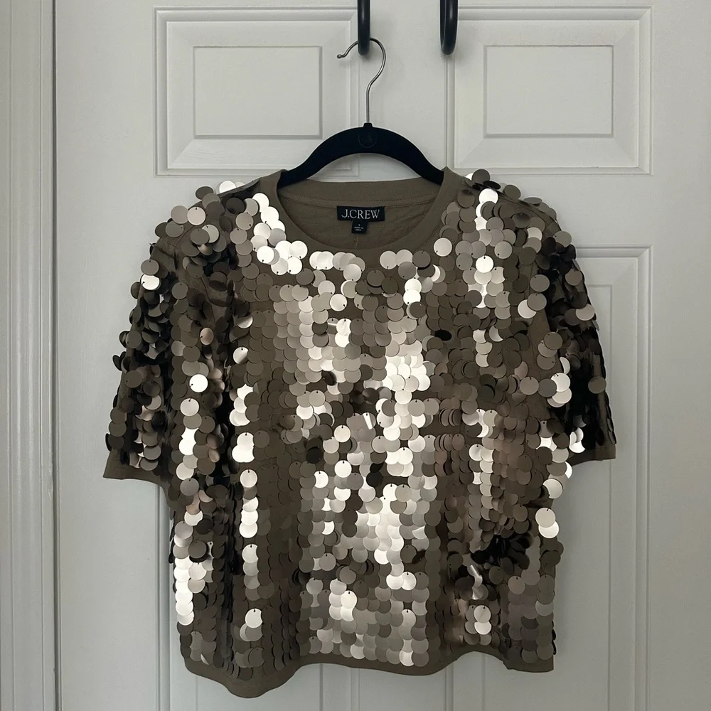 J. Crew Women's Short Sleeve Sequin Tee - Metallic Gold - Picture 1 of 3